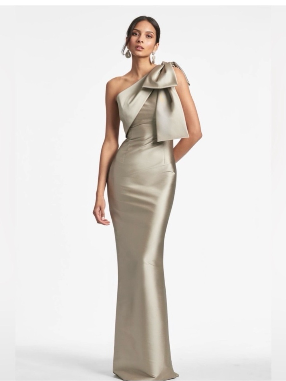 Sachin and Babi Bonnie bow gown in gold pewter